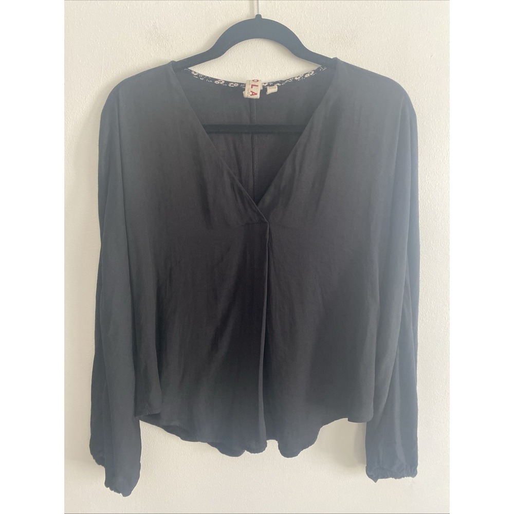Anthropologie Dolan Left Coast‎ Collection Long Sleeve V-neck Top Black Women XS